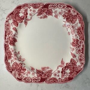 Vintage Johnson Brothers Red Floral Transferware Square Plate